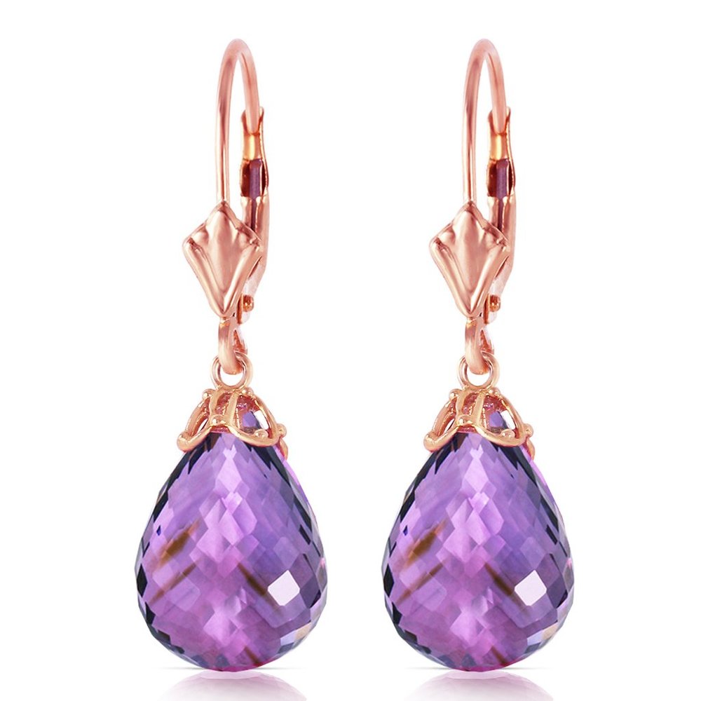 14K. GOLD LEVER BACK EARRING WITH BRIOLETTE AMETHYST (Rose Gold) - Picture 1 of 5